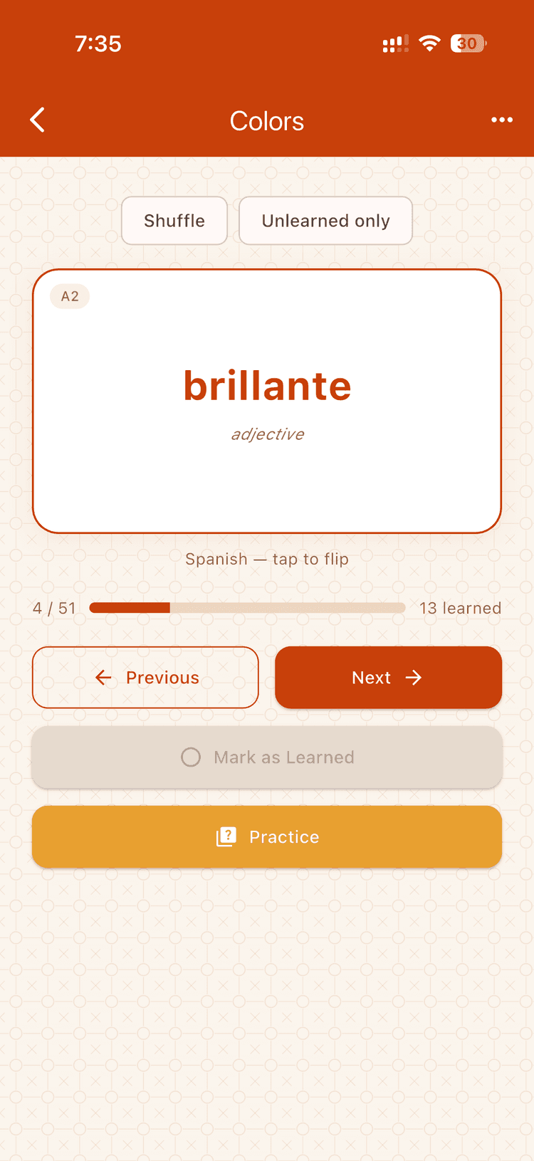 Vokabulario flashcard