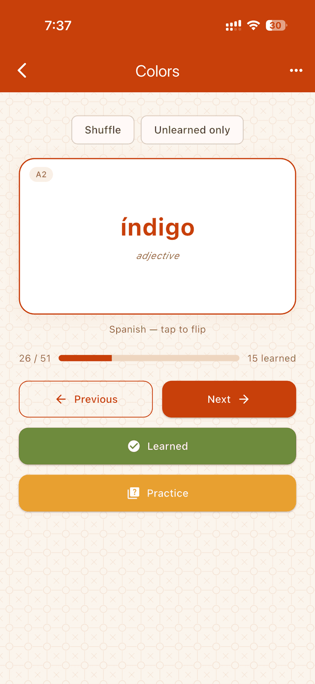Flashcard mode
